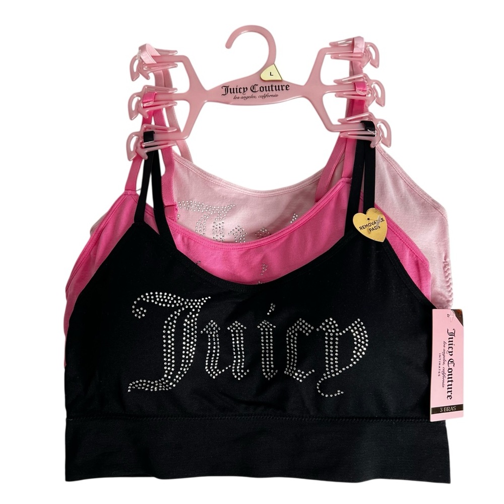 Juicy Couture Women’s Bralettes Sz Large Lot/3 Multi Colors Removable Pads Flaw
